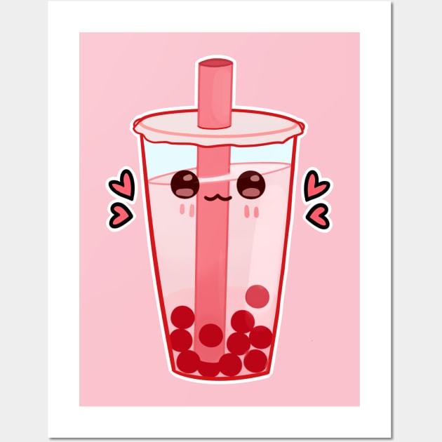 Kawaii pink bubble tea Wall Art by nekomachines